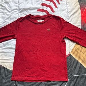 Abercrombie Classic Red Long Sleeve Kids Tee with Santa hat on moose